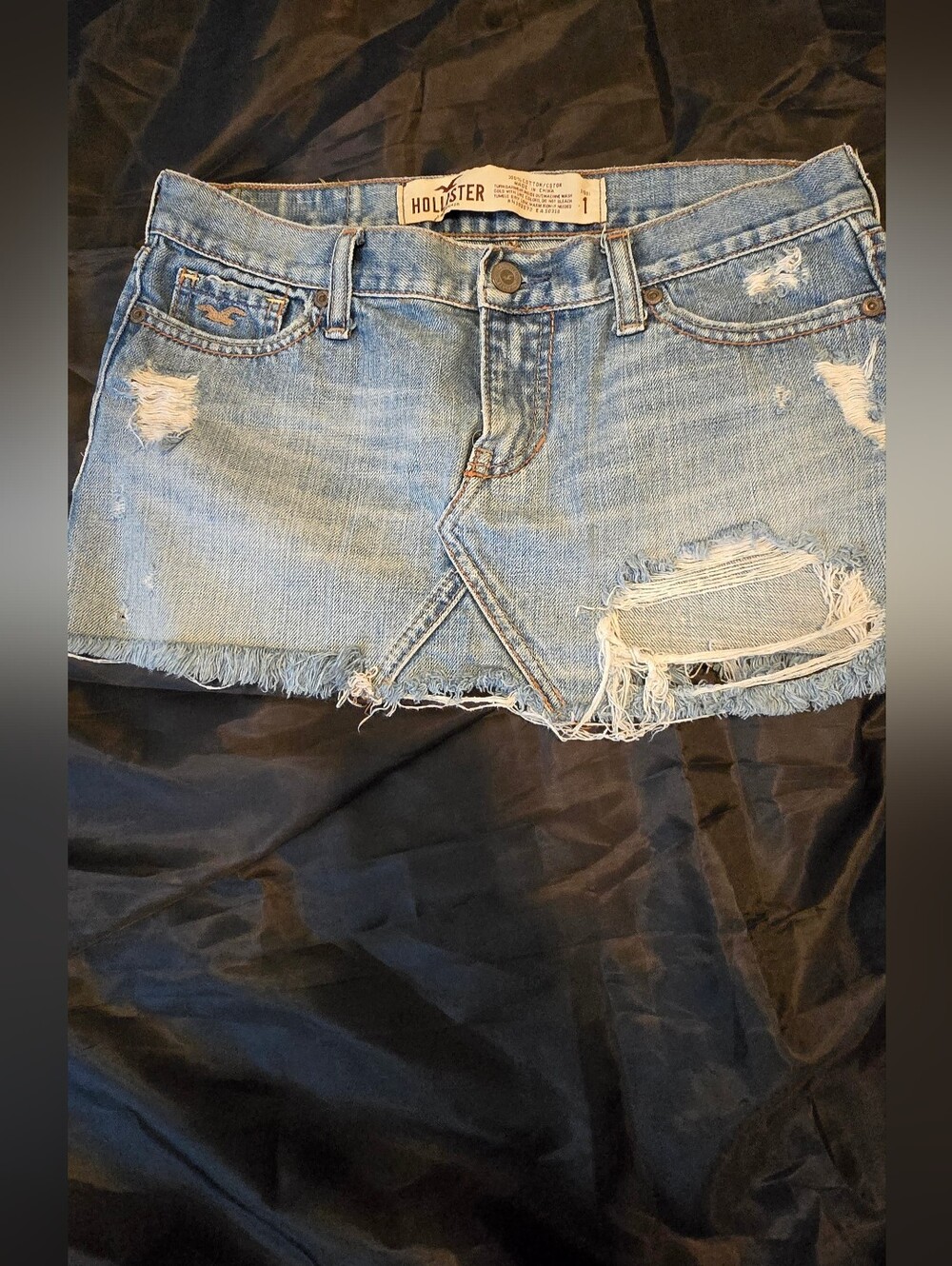 Hollister Light Wash Distressed Denim Mini Skirt